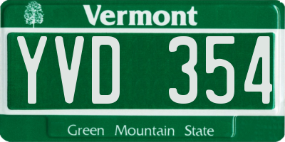 VT license plate YVD354