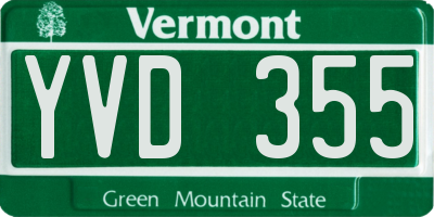 VT license plate YVD355