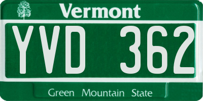 VT license plate YVD362