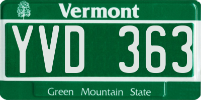 VT license plate YVD363