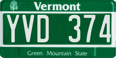VT license plate YVD374