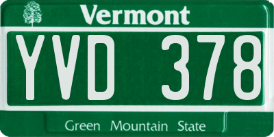 VT license plate YVD378