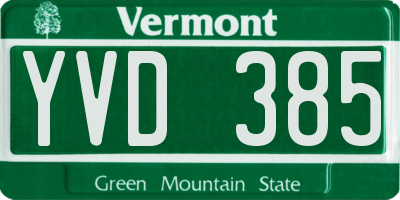 VT license plate YVD385