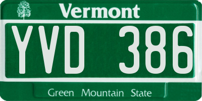 VT license plate YVD386