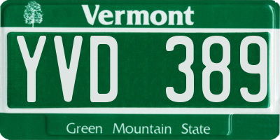 VT license plate YVD389