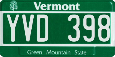 VT license plate YVD398