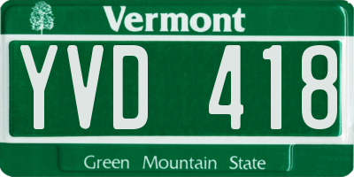VT license plate YVD418