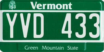 VT license plate YVD433