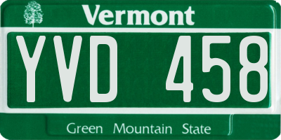 VT license plate YVD458