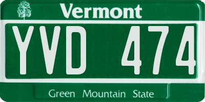 VT license plate YVD474