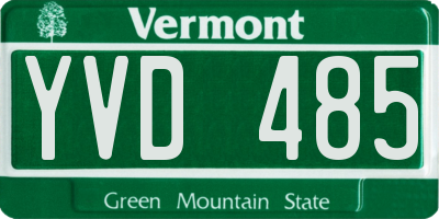 VT license plate YVD485