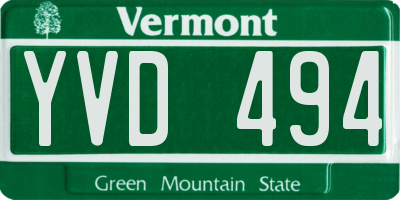 VT license plate YVD494