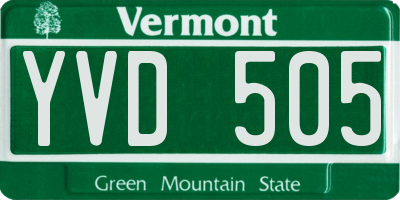 VT license plate YVD505