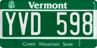 VT license plate YVD598