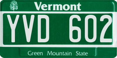 VT license plate YVD602