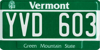 VT license plate YVD603