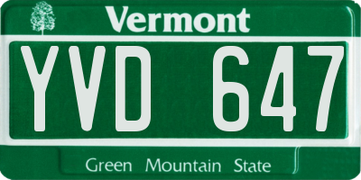 VT license plate YVD647