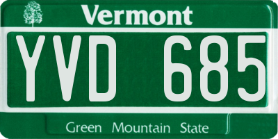 VT license plate YVD685