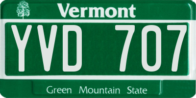 VT license plate YVD707