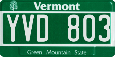 VT license plate YVD803