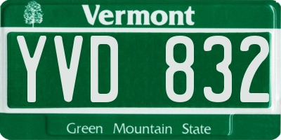 VT license plate YVD832