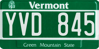 VT license plate YVD845