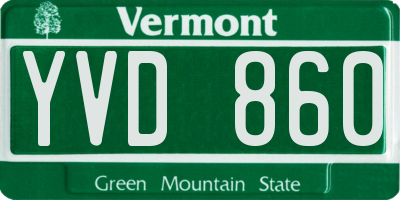 VT license plate YVD860