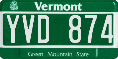 VT license plate YVD874
