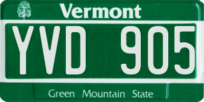 VT license plate YVD905