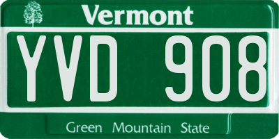 VT license plate YVD908