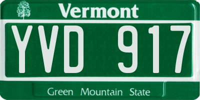 VT license plate YVD917