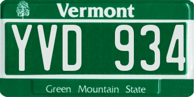 VT license plate YVD934