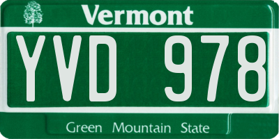 VT license plate YVD978