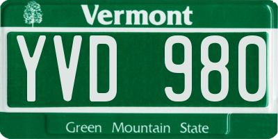 VT license plate YVD980