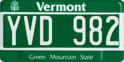VT license plate YVD982