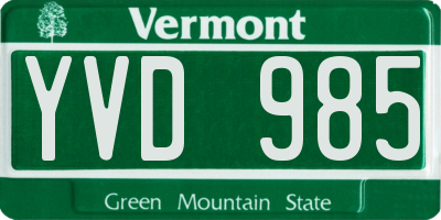 VT license plate YVD985