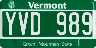 VT license plate YVD989