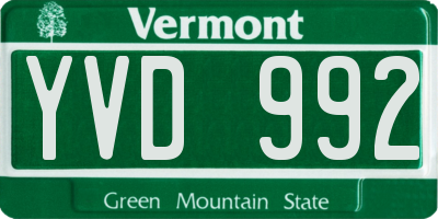 VT license plate YVD992