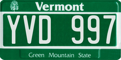 VT license plate YVD997