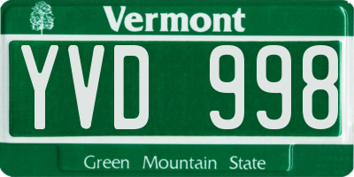 VT license plate YVD998
