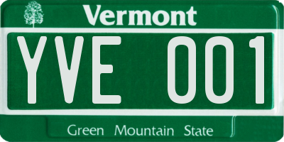 VT license plate YVE001