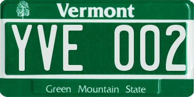 VT license plate YVE002