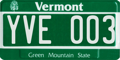 VT license plate YVE003