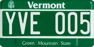 VT license plate YVE005