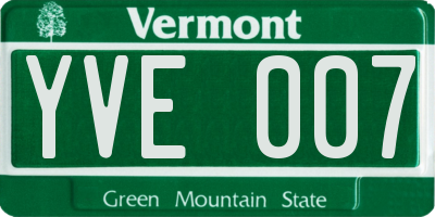 VT license plate YVE007