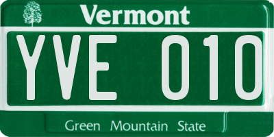 VT license plate YVE010