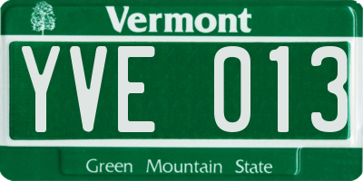 VT license plate YVE013
