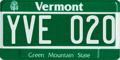 VT license plate YVE020