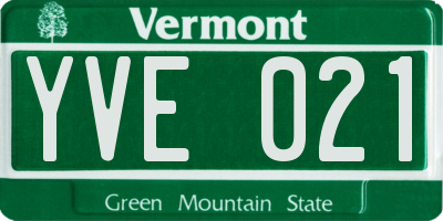 VT license plate YVE021