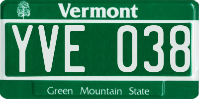 VT license plate YVE038